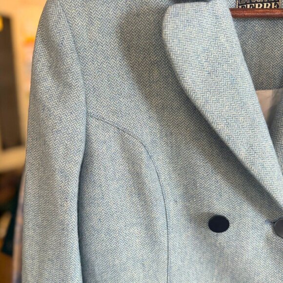 Gianfranco Ferre Wool Cashmere Herringbone Coat 46 IT Light Blue Double Breasted - Picture 4 of 10
